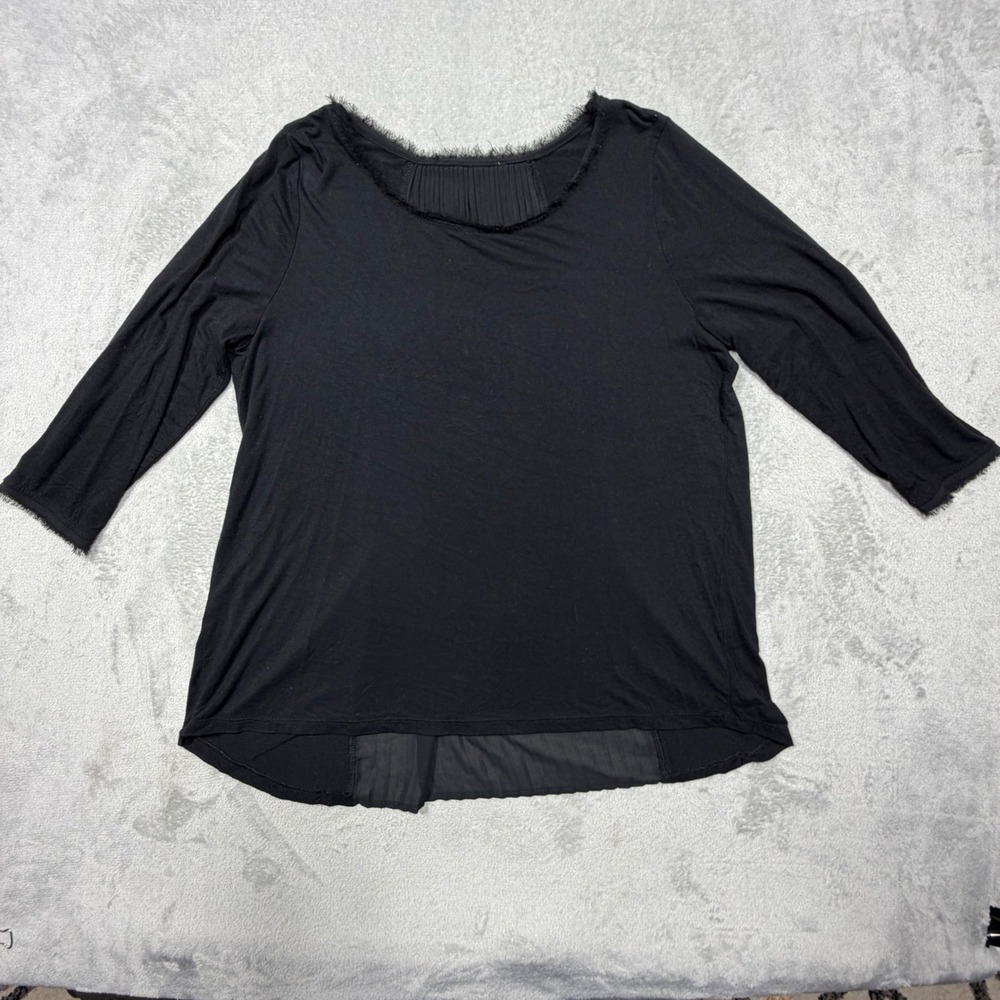 Black Pleated Back Top Minimalist Casual Whimsy Goth Size XL Relaxed Sheer